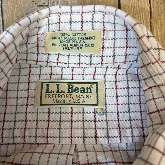 LL Bean Dress Shirt Vintage Made In USA Mens 16.5 35 Long Sleeve Graph Check - Picture 5 of 7